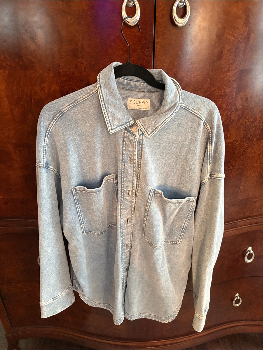 Z Supply Washed Light Blue Denim Button-Up Shirt